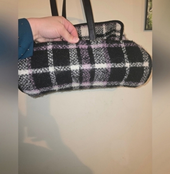 🍂🍁RARE Kate Spade New York Black/Lavender/Ivory Plaid Large Morley Tote Bag - Picture 4 of 6
